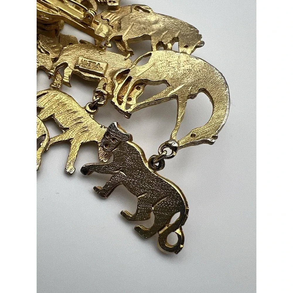 Ultra Craft Vintage Gold Safari Animal Dangle Brooch 3